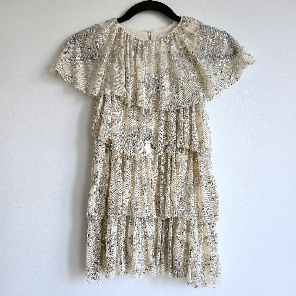 Zara Kids Champagne & Silver Sequin Party Dress | Size 7